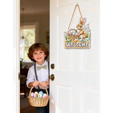 Easter Bunny Wooden Door Sign Rustic Spring Porch Decor