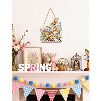 Easter Bunny Wooden Door Sign Rustic Spring Porch Decor