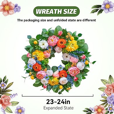24" Spring Artificial Wreath Spring Summer Decor