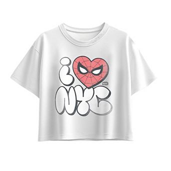Girls 7-16 Marvel Spider-Man I Heart NYC Distressed Boxy Tee