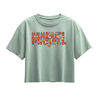Girls 7-16 Marvel Floral Logo Boxy Tee