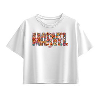 Girls 7-16 Marvel Floral Logo Boxy Tee