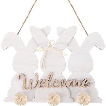 Easter Bunny Wooden Door Sign Wreath Hanging Decor Durable Reusable