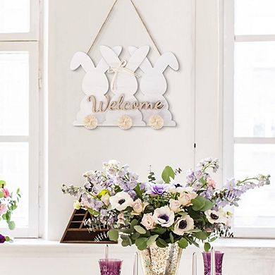 Easter Bunny Wooden Door Sign Wreath Hanging Decor Durable Reusable