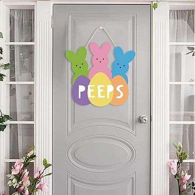 Easter Bunny Wooden Wreath Door Sign Hanging Decor Durable Reusable