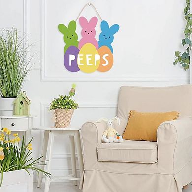 Easter Bunny Wooden Wreath Door Sign Hanging Decor Durable Reusable