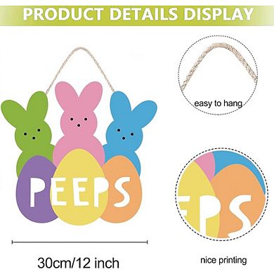Easter Bunny Wooden Wreath Door Sign Hanging Decor Durable Reusable
