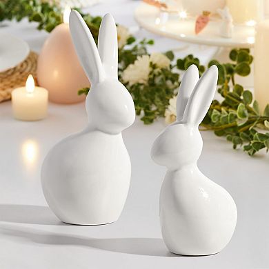 2PC Easter Ceramic Bunny Figurines Farmhouse Spring Decor