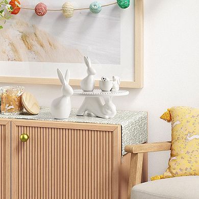 2PC Easter Ceramic Bunny Figurines Farmhouse Spring Decor