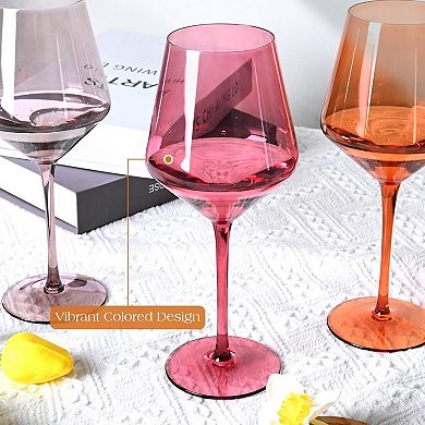 6-18oz Hand Blown Crystal Long Stem Wine Glasses Gift