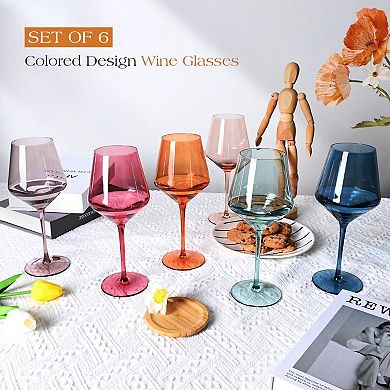 6-18oz Hand Blown Crystal Long Stem Wine Glasses Gift