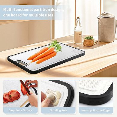 2pc Double-Sided Food Grade Titanium and Wheat Straw Chopping Board with Juice Groove