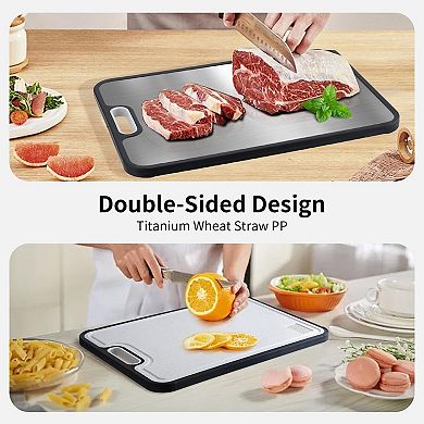 2pc Double-Sided Food Grade Titanium and Wheat Straw Chopping Board with Juice Groove