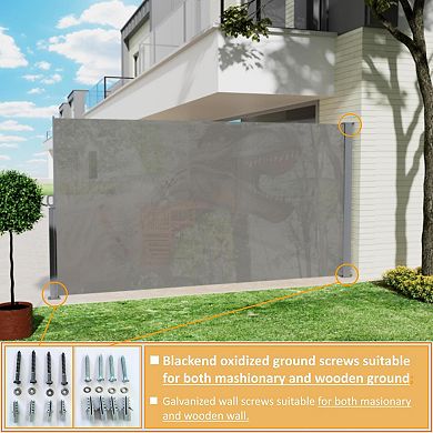 WOW PIONEER Retractable Outdoor Side Awning Screen with Semi-Transparent Fabric