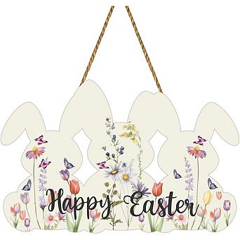 Happy Easter Bunny Wreath Wooden Door Hanger Durable Reusable Decor