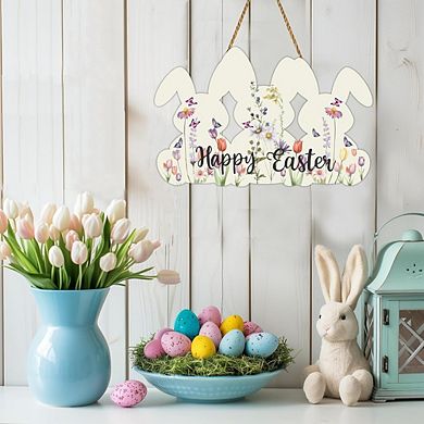 Happy Easter Bunny Wreath Wooden Door Hanger Durable Reusable Decor
