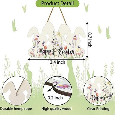 Happy Easter Bunny Wreath Wooden Door Hanger Durable Reusable Decor