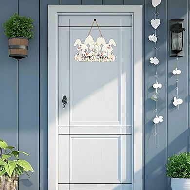 Happy Easter Bunny Wreath Wooden Door Hanger Durable Reusable Decor