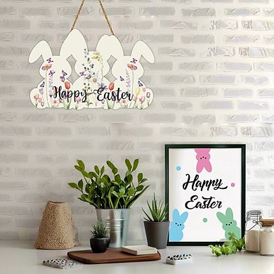 Happy Easter Bunny Wreath Wooden Door Hanger Durable Reusable Decor