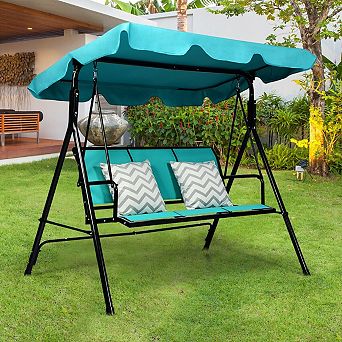 3-Person Patio Swing with Adjustable Polyester Canopy