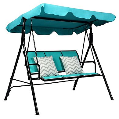 3-Person Patio Swing with Adjustable Polyester Canopy