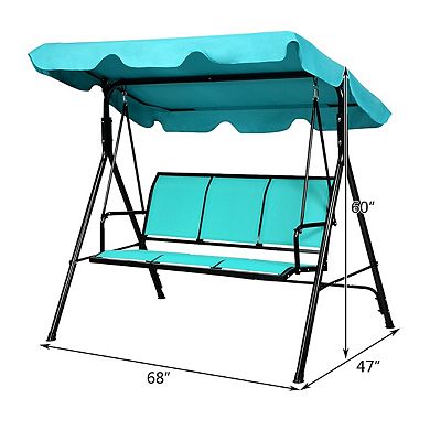 3-Person Patio Swing with Adjustable Polyester Canopy