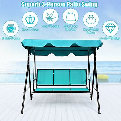3-Person Patio Swing with Adjustable Polyester Canopy