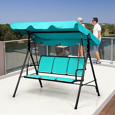 3-Person Patio Swing with Adjustable Polyester Canopy