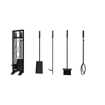 5 pc Fireplace Tools Set Ergonomic Iron Stand Poker Tongs Shovel Broom 32.3"