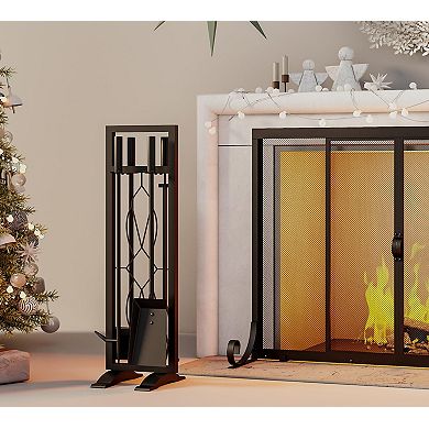 5-Piece Fireplace Tools Set Ergonomic Iron Stand Poker Tongs Shovel Broom 32.3"
