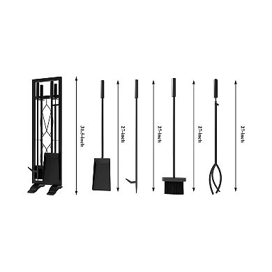 5-Piece Fireplace Tools Set Ergonomic Iron Stand Poker Tongs Shovel Broom 32.3"
