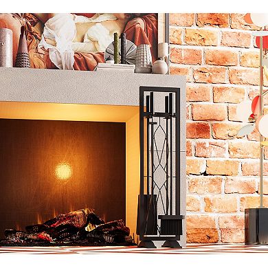 5-Piece Fireplace Tools Set Ergonomic Iron Stand Poker Tongs Shovel Broom 32.3"