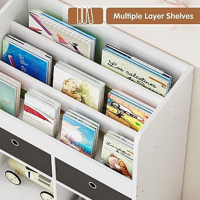Toy Storage Organizer, Kids Bookshelf with Drawers, Modern Bookcase with Cubbies