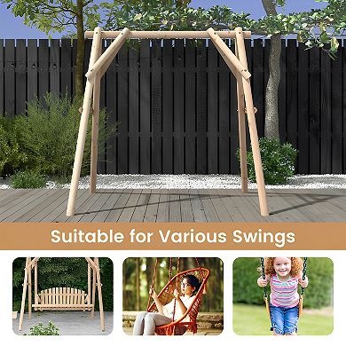 Heavy-Duty Wooden Swing Frame with Reinforced Support Bars