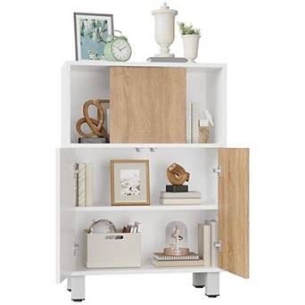 Wooden Storage Cabinet, Sideboard Buffet Cabinet with Sliding Doors and Adjustable Shelves