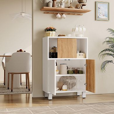 Wooden Storage Cabinet, Sideboard Buffet Cabinet with Sliding Doors and Adjustable Shelves