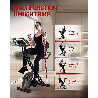 HARISON Foldable Exercise Bike with Bluetooth, Stationary Bike for Home (HRK-X3L Brown)