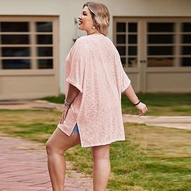 Womens Plus Size Cardigan Short Sleeve Knit Cover Ups Loose Open Front Lightweight Sweaters