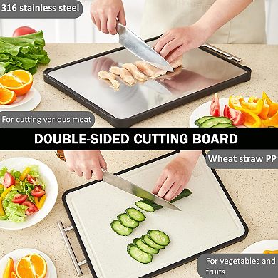 2pc Stainless Steel Wheat Straw Double Sided Chopping Board for Meat Dishwasher Safe