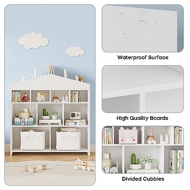 Toy Storage Organizer, 9 Cubby Kids Bookshelf, Toddlers Wooden Cubby Storage Toy Shelf