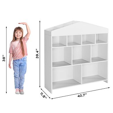 Toy Storage Organizer, 9 Cubby Kids Bookshelf, Toddlers Wooden Cubby Storage Toy Shelf