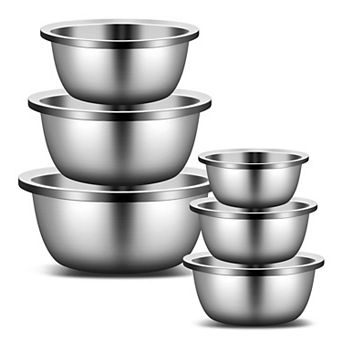 Mixing Bowls Set 6 Stainless Steel 304 Heavy 4.8/4.1/3.2/2.4/2.1/1.4 quart