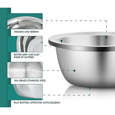 Mixing Bowls Set 6 Stainless Steel 304 Heavy 4.8/4.1/3.2/2.4/2.1/1.4 quart