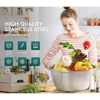 Mixing Bowls Set 6 Stainless Steel 304 Heavy 4.8/4.1/3.2/2.4/2.1/1.4 quart