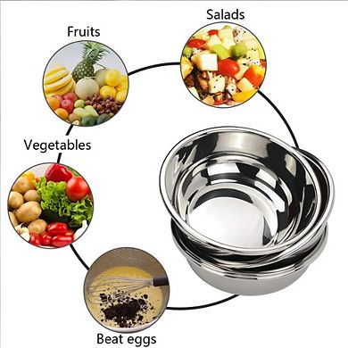 4PCS 1.5QT Stainless Steel Mixing Bowl Salad Set Heavy Duty Metal