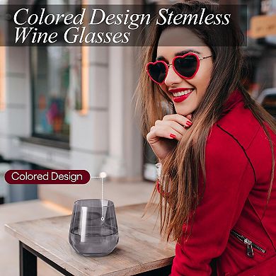 6-15oz Hand Blown Stemless Wine Glasses Gift for Wedding Anniversary