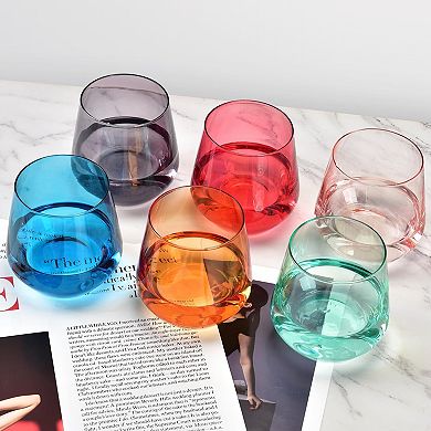 6-15oz Hand Blown Stemless Wine Glasses Gift for Wedding Anniversary