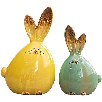 2 pc Ceramic Rabbit Figurine Modern Art Home Decor