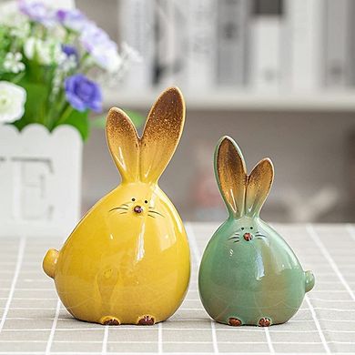 2PC Ceramic Rabbit Figurine Modern Art Home Decor