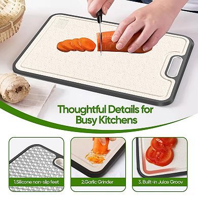 2PC Double-Sided Titanium Wheat Straw Chopping Board with Juice Groove